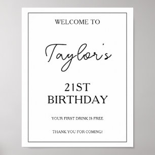 Birthday Welcome Personalised Black and White Poster