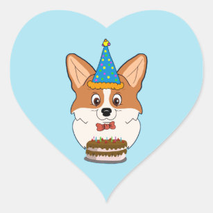 Birthday Welsh Corgi Cartoon Heart Sticker