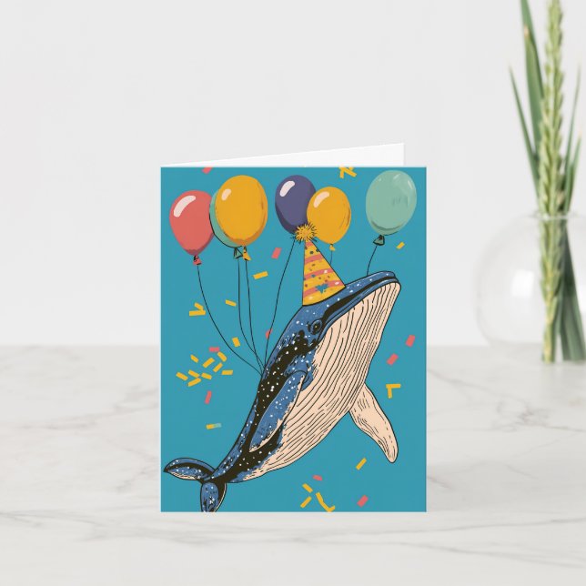 Birthday Whale with Balloons Birthday Card (Front)