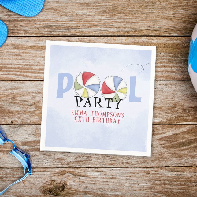 Birthday Whimsical Summer Pool Party Beach Balls C Napkin (Creator Uploaded)