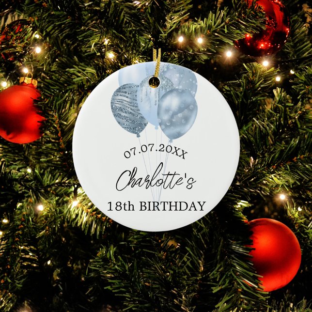 Birthday white blue balloons name ceramic tree decoration (Creator Uploaded)