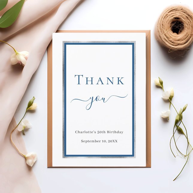 Birthday white blue elegant thank you card (Creator Uploaded)