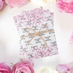 Birthday white blush pink glitter name wrapping paper sheet