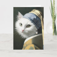 Birthday White Cat With a Pearl Earring Painting