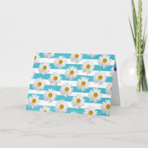birthday white daisies on aqua stripe card