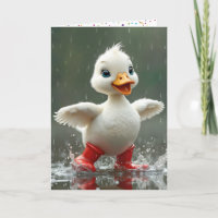 Birthday White Duckling In a Rain Puddle