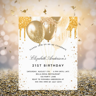 Birthday white gold balloons invitation
