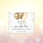 Birthday white gold balloons save the date flyer<br><div class="desc">Please note that this Save the date is on flyer paper and very thin. Envelopes are not included. For thicker Save the Date card (same design) please visit our store. A chic white background decorated with faux gold glitter and balloons. Personalise and add a date and name/age. The text: Save...</div>