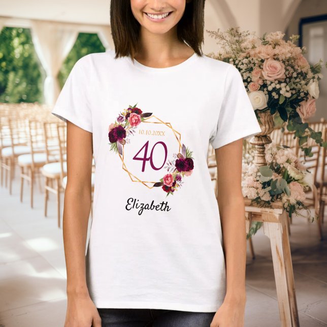 Birthday white gold burgundy florals T-Shirt (Creator Uploaded)