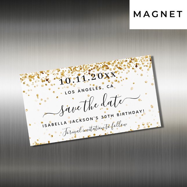 Birthday white gold elegant Save The Date magnet (Creator Uploaded)