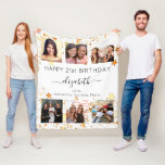 Birthday white gold friends photo collage fleece blanket<br><div class="desc">A gift from friends for a woman's 21st (or any age) birthday, celebrating her life with a collage of 6 of your high quality photos of her, her friends, family, interest or pets. Personalise and add her name, age 21 and your names. Black text. A chic, classic white background colour....</div>