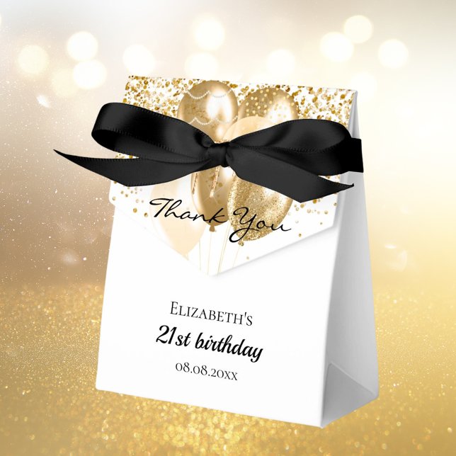 Birthday white gold glitter balloons thank you favour box (Creator Uploaded)