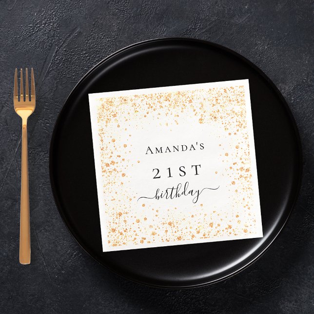 Birthday white gold glitter dust photo name napkin (Creator Uploaded)