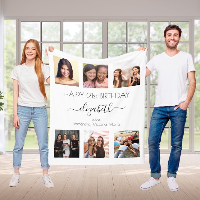 Birthday white photo collage friends fleece blanket (Creator Uploaded)
