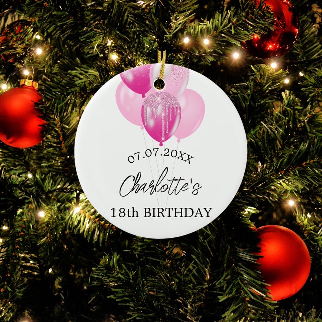 Birthday white pink balloons name ceramic tree decoration (Creator Uploaded)