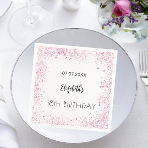 Birthday white pink glitter girl name napkin