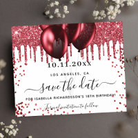 Birthday white red balloons budget save the date