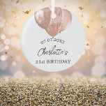 Birthday white rose gold balloons name glass tree decoration<br><div class="desc">An ornament for a girly and glamourous 21st (or any age)  birthday . A white background with rose gold balloons. Personalise and add a date,  a name and age.</div>