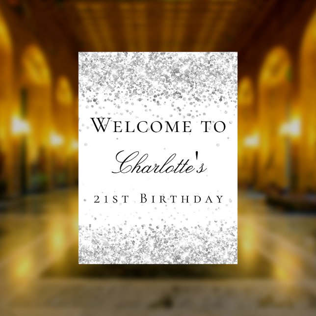 Birthday white silver glitter welcome poster (Creator Uploaded)