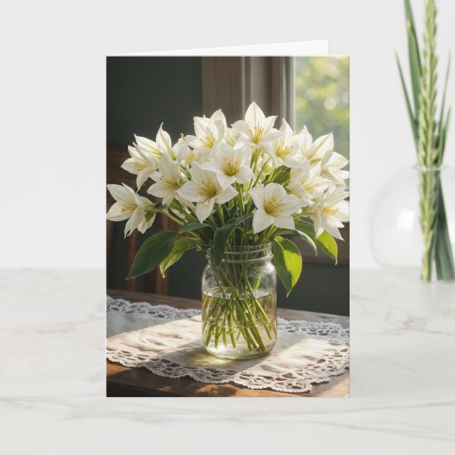 Birthday White Trilliums Bouquet Card (Front)