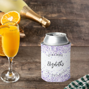 Birthday white violet confetti can cooler
