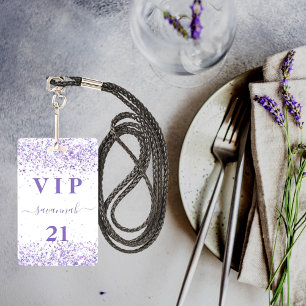 Birthday white violet lavender vip invitation ID badge