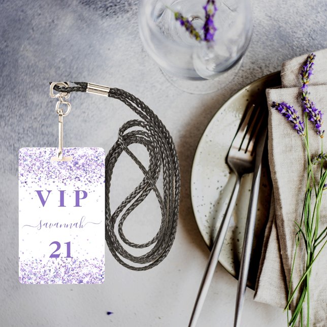 Birthday white violet lavender vip invitation ID badge (Creator Uploaded)