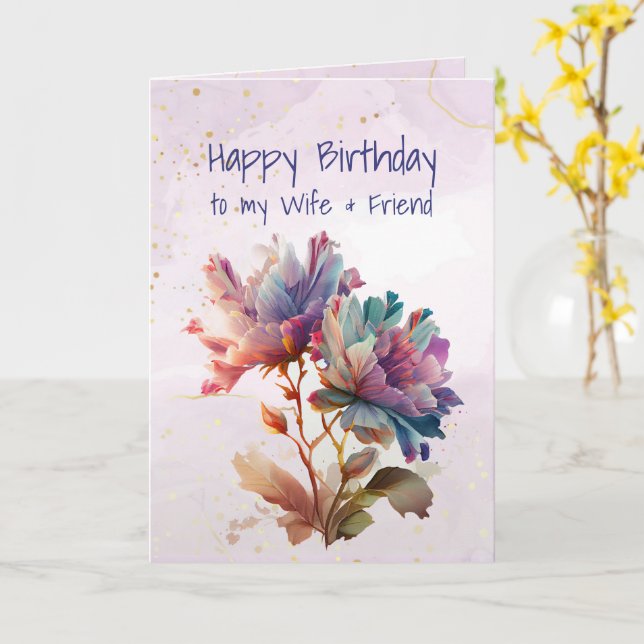 Birthday Wife & Friend Graphic Art Rose Flower Card (Yellow Flower)
