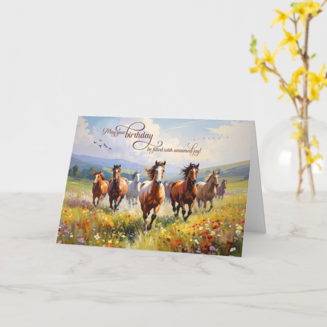 Birthday Wild Horses Wildflower Meadow Card (Yellow Flower)