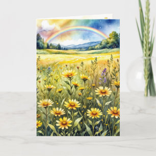 Birthday Wildflower Field with Rainbow Card