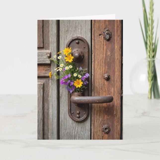 Birthday Wildflower Gift On Rusty Door Handle Card (Front)
