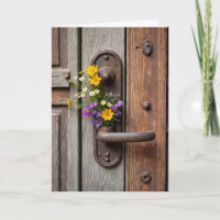 Birthday Wildflower Gift On Rusty Door Handle