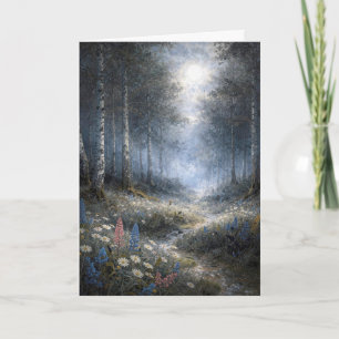 Birthday Wildflowers in a Moonlit Birch Forest Card