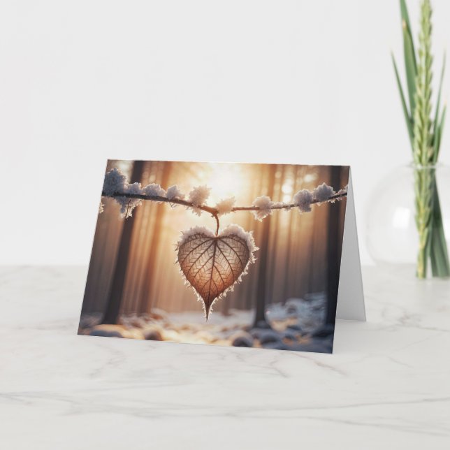 Birthday Winter Heart Leaf In a Forest Card (Front)