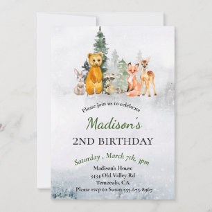 Birthday Winter Woodland Animals Holiday Invitation