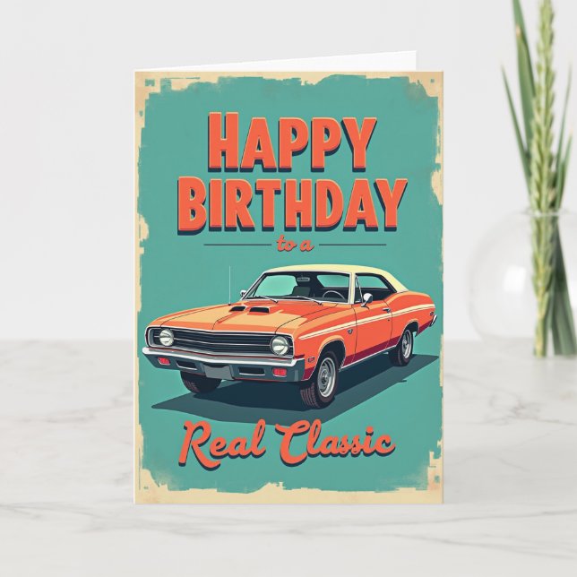 Birthday Wish Retro Car Card (Front)