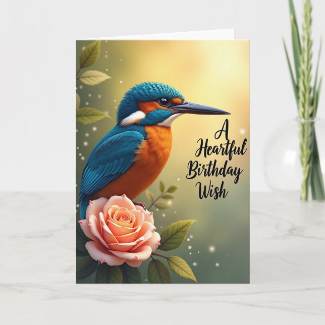 Birthday Wish Rose Bird Card (Front)