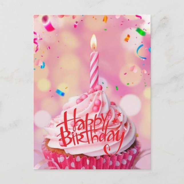 Birthday Wishes Cup Cake Pink Post Card (Front)