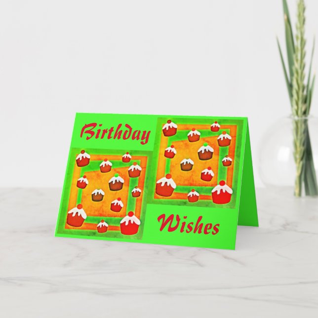 "Birthday Wishes" & Cupcakes Greeting Card (Front)