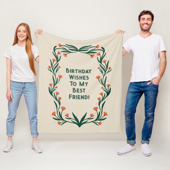 Birthday Wishes Elegant Floral Frame Fleece Blanket (In Situ)