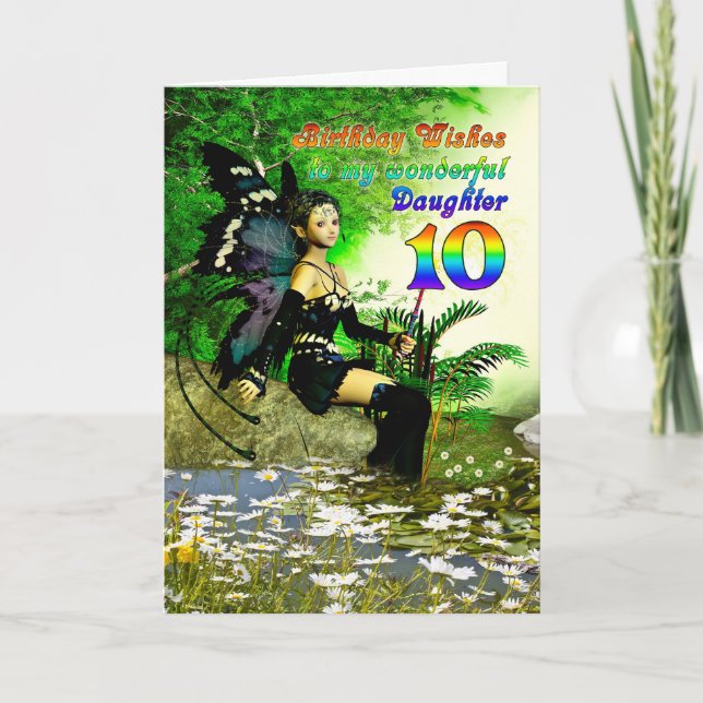 Birthday wishes for a daughter, 10 from a fairy card (Front)