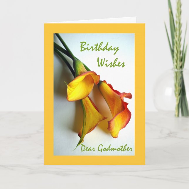 Birthday Wishes for a Godmother, Mango Calla Lily Card (Front)