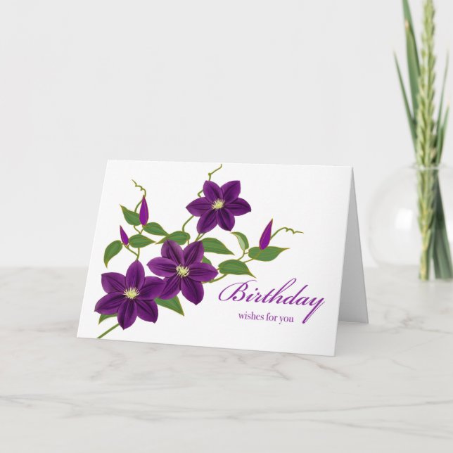 Birthday Wishes for You with Purple Clematis Vines Card (Front)
