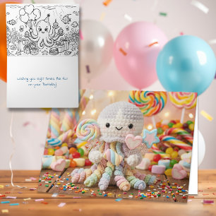 Birthday Wishes from a Crocheted Octopus Colour Me Card