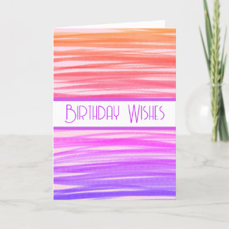 Birthday Wishes Peach Purple Lines Abstract Card