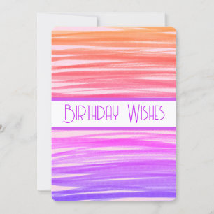 Birthday Wishes Peach Purple Lines Abstract Card