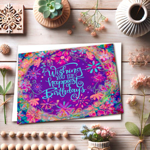Birthday Wishes Pretty Purple Happy Floral Card