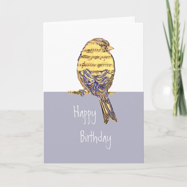 Birthday Wishes with a Music Note Bird Card (Front)