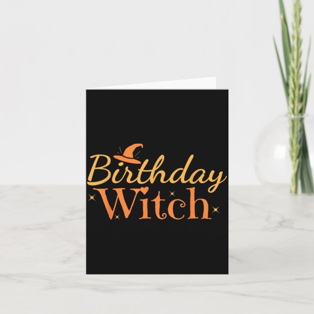 Birthday Witch Funny Halloween Shirt Card (Front)
