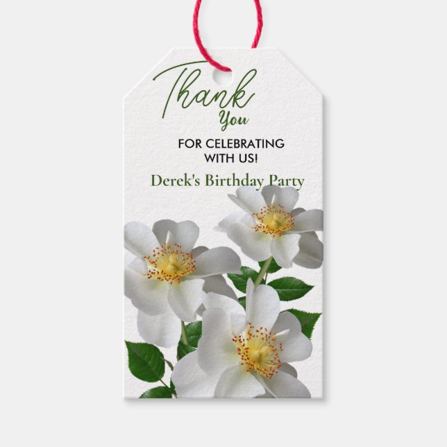  Birthday with white flower Gift Tags (Front)